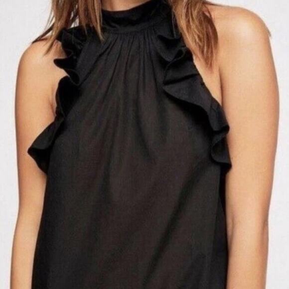 Free People Not So Sweet Mini Dress Halter Apron Ruffle Trim Low Back Black‎ XS - Picture 2 of 9